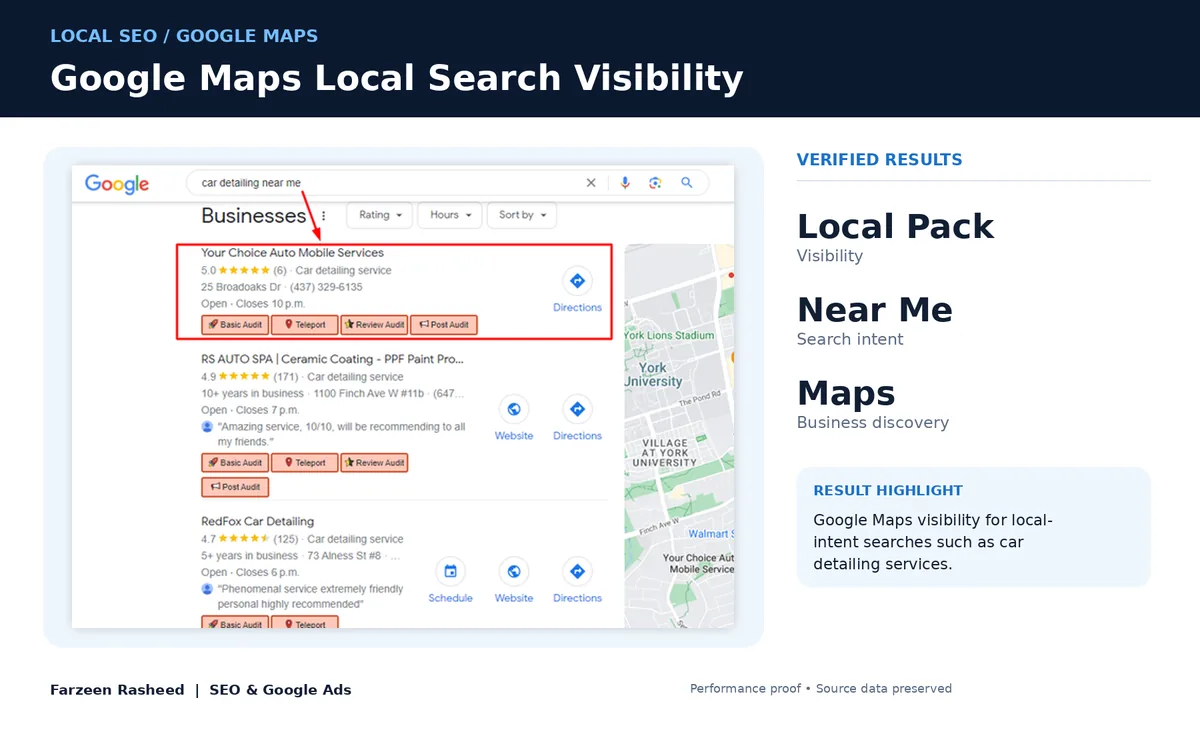 Google Maps local pack visibility: Your Choice Auto Mobile Services